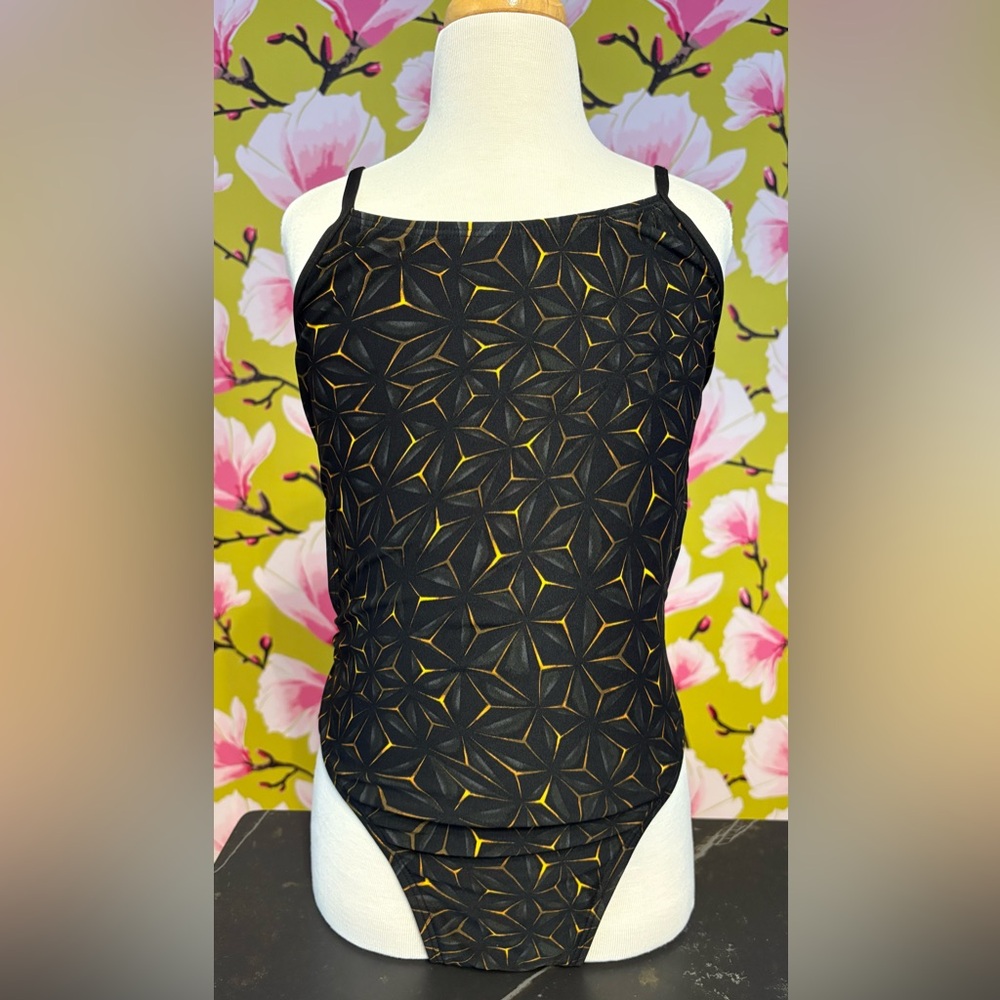 Geometric Black and Gold One Piece Swimsuit